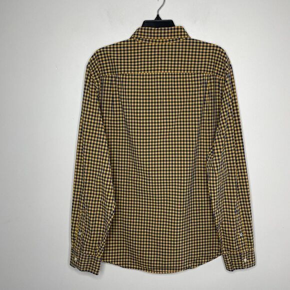 AMERICAN EAGLE AEO Mens Yellow Navy Check Button-Down Shirt Classic-Fit Sz XL - Picture 3 of 7